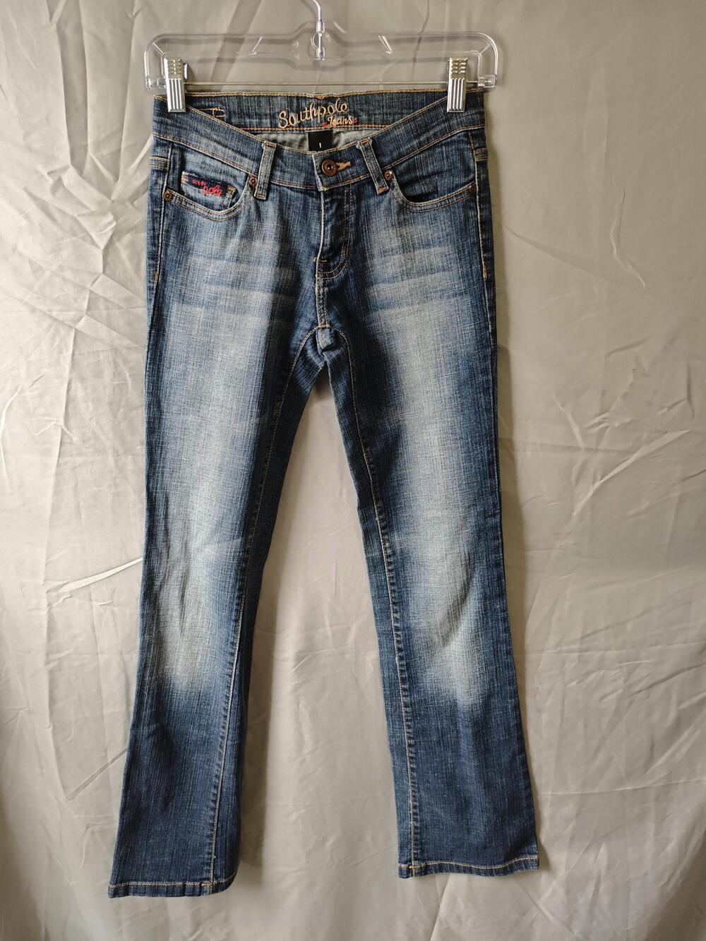 Southpole Jeans Womens 1 Blue Distressed Bootcut Denim Embroidered Pockets Teen